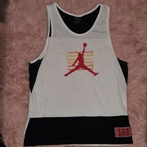 White and Black Jordan Tank Top with Red Logo